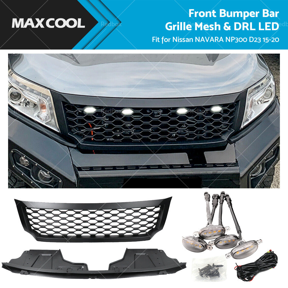 {{ Black Bumper Bar Grille Mesh and LED Light Fits for Nissan NAVARA NP300 D23 15-20 }} - Buy Car Parts Online at {{ Kaka Auto Parts }}.