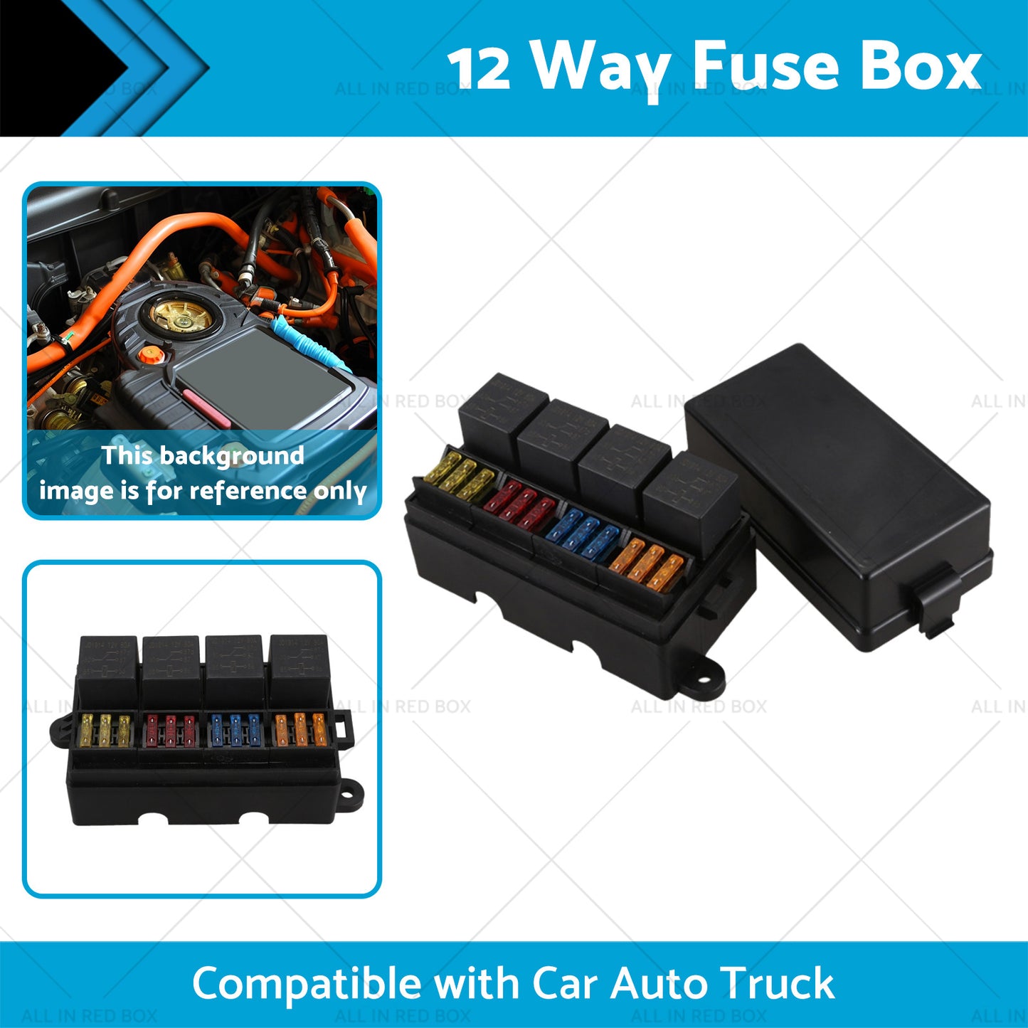 {{ 12 Way Blade Fuse Box 4-Relay Holder and Terminal and Fuse 12V 40A Car Auto Truck 4Pin }} - Buy Car Parts Online at {{ Kaka Auto Parts }}.