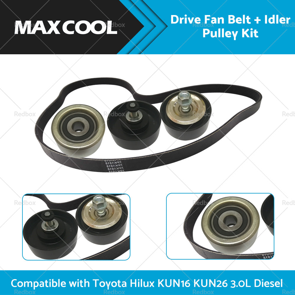 {{ Drive Fan Belt Idler Pulley Kit Compatible with Hilux 3. 0L Diesel 1KD-FTV KUN16 KUN26 }} - Buy Car Parts Online at {{ Kaka Auto Parts }}.