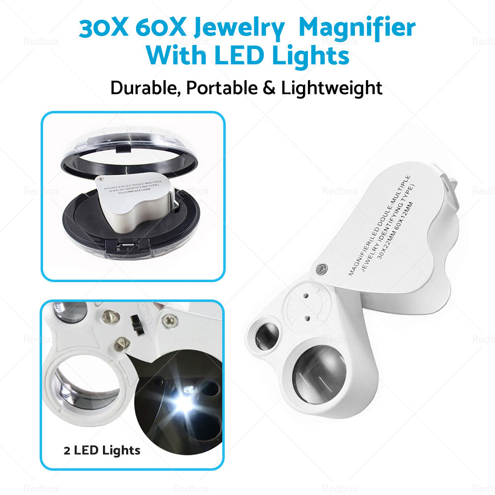 {{ 30X 60X Jewelry Loupe LED Lighted Illuminated Jewelers Eye Loop 2 Lens Magnifier }} - Buy Car Parts Online at {{ Kaka Auto Parts }}.