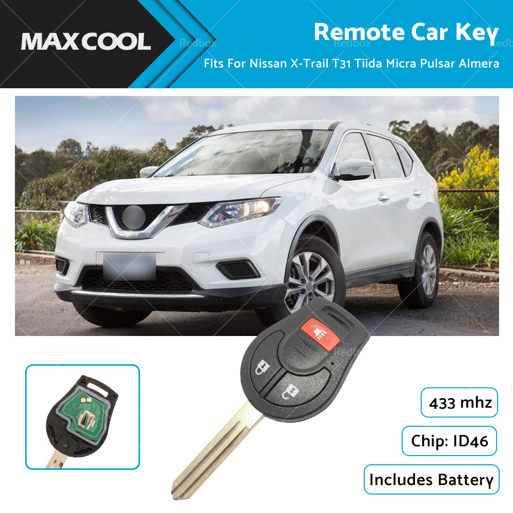 {{ 3 Buttons 433MHz Car Remote Key For Nissan X-Trail T31 Tiida Micra Pulsar Almera }} - Buy Car Parts Online at {{ Kaka Auto Parts }}.