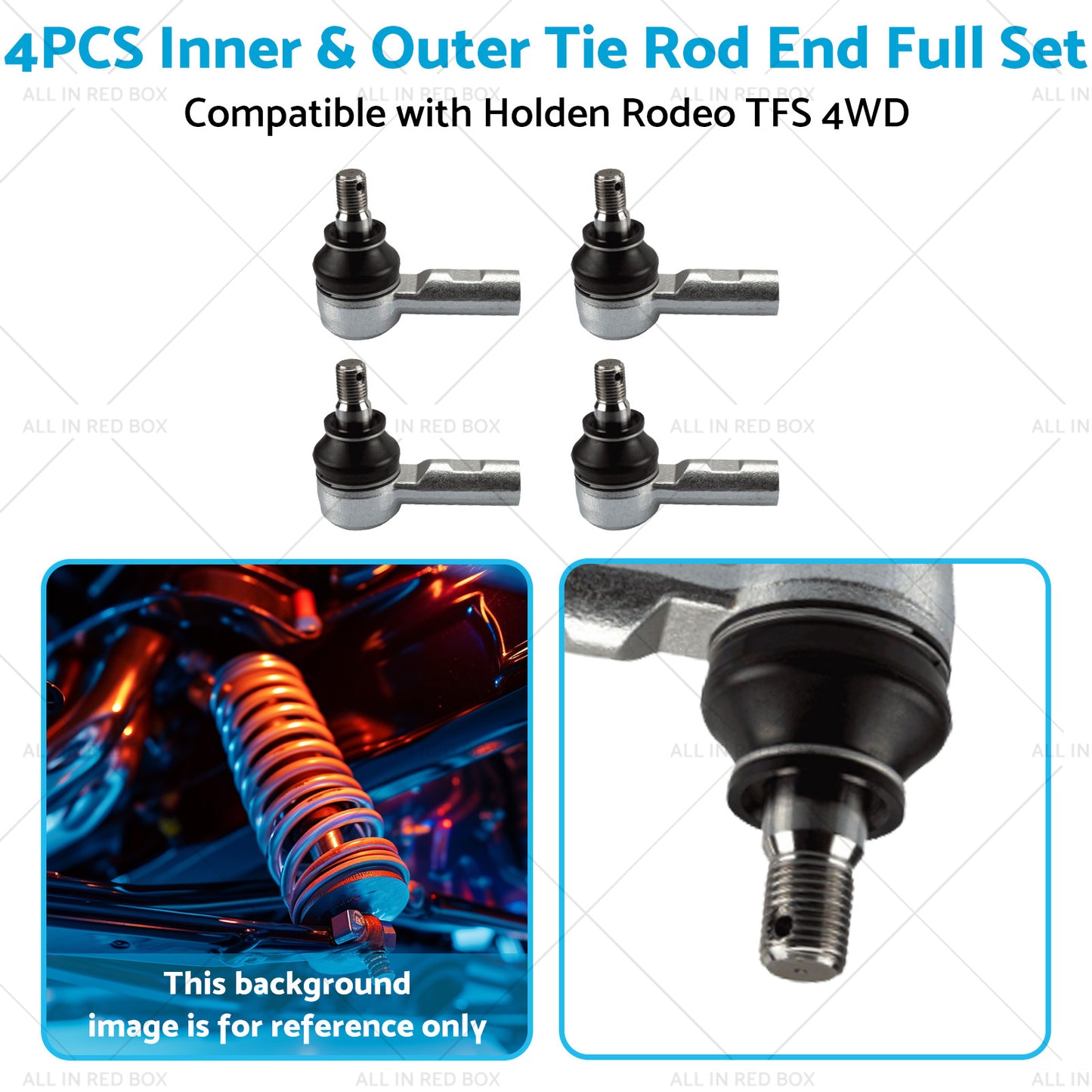 {{ 4PCS Inner and Outer Tie Rod End Full Set Suitable for Holden Rodeo TFS 4WD 89-03 }} - Buy Car Parts Online at {{ Kaka Auto Parts }}.
