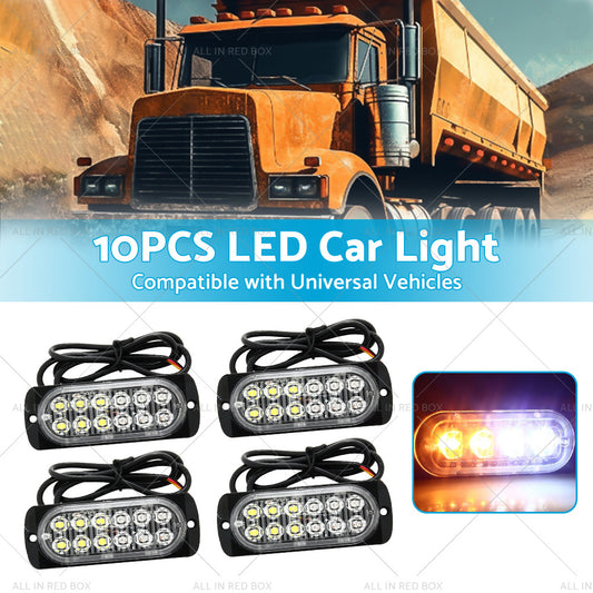 10x Amber  White LED Car Emergency Beacon Warning Hazard Flashing Strobe Light