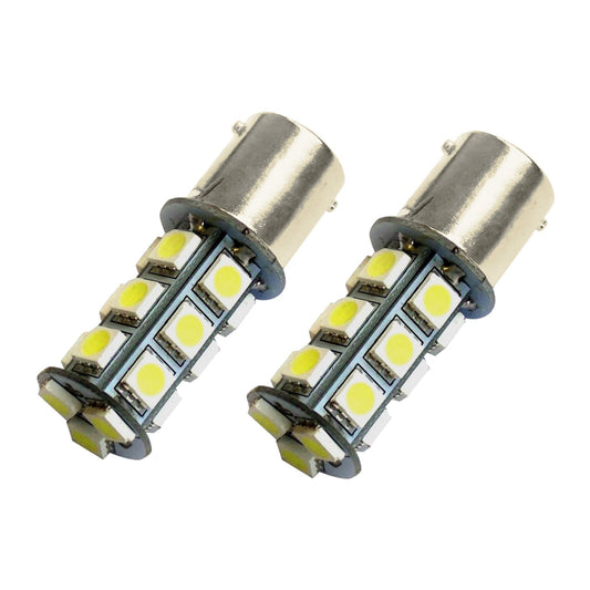 2x 12V BA15D LED 18 SMD Cool White Light Globes Suitable For Caravan Car