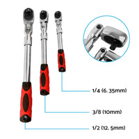 Ratchet Wrench Socket Set 3x 1/4inch, 3/8inch, 1/2inch Drive Handle 72-Tooth Quick Release