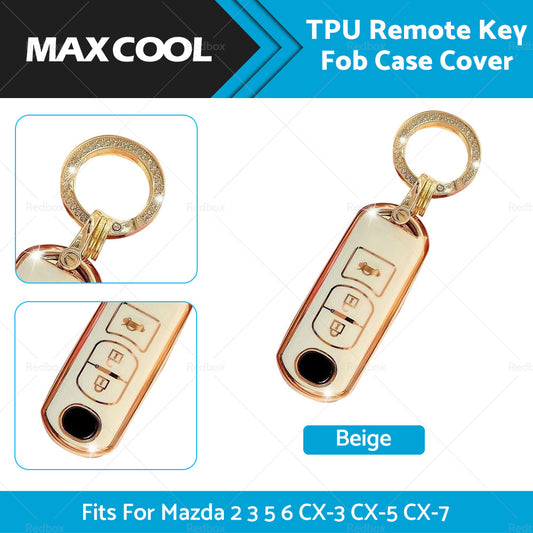 {{ Beige TPU Car Remote Key Fob Case Cover Fits For Mazda 2 3 5 6 CX-3 CX-5 CX-7 }} - Buy Car Parts Online at {{ Kaka Auto Parts }}.