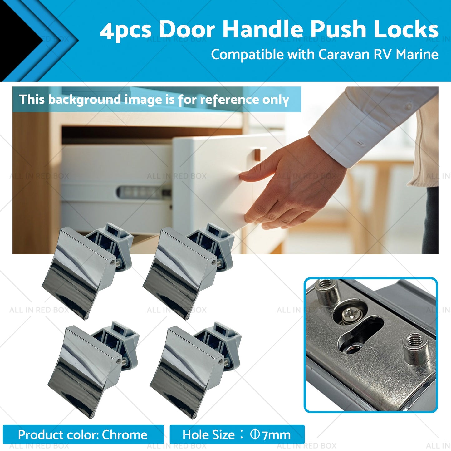 {{ 4x Door Handle Push Locks Suitable for Caravan RV Marine Cupboard Latch Knob }} - Buy Car Parts Online at {{ Kaka Auto Parts }}.