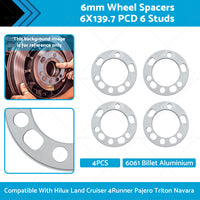 {{ 4PCS 6mm Wheel Spacers 6X139. 7 PCD 6 Studs Suitable For Hilux Land Cruiser }} - Buy Car Parts Online at {{ Kaka Auto Parts }}.