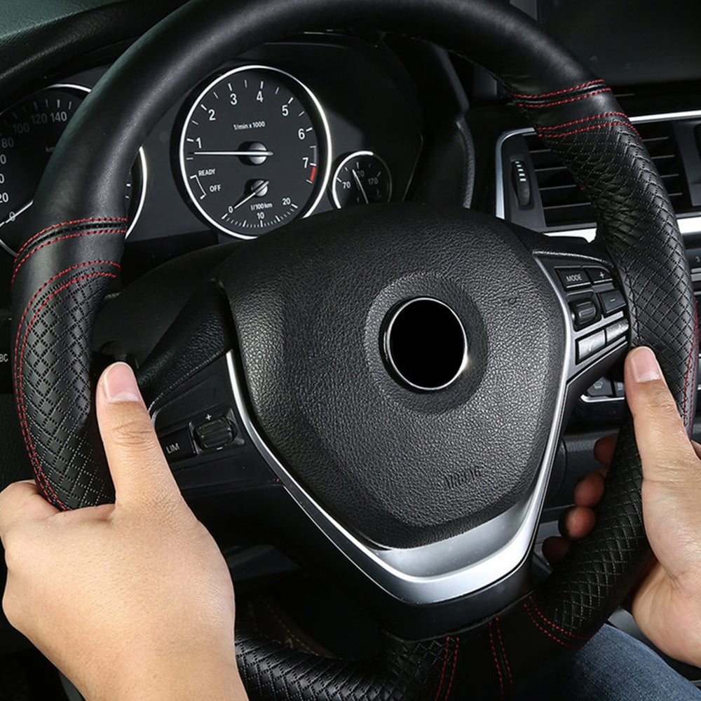 Premium Leather DIY Steering Wheel Cover Suitable For Car ¡§C 38cm Auto Protection With Needle