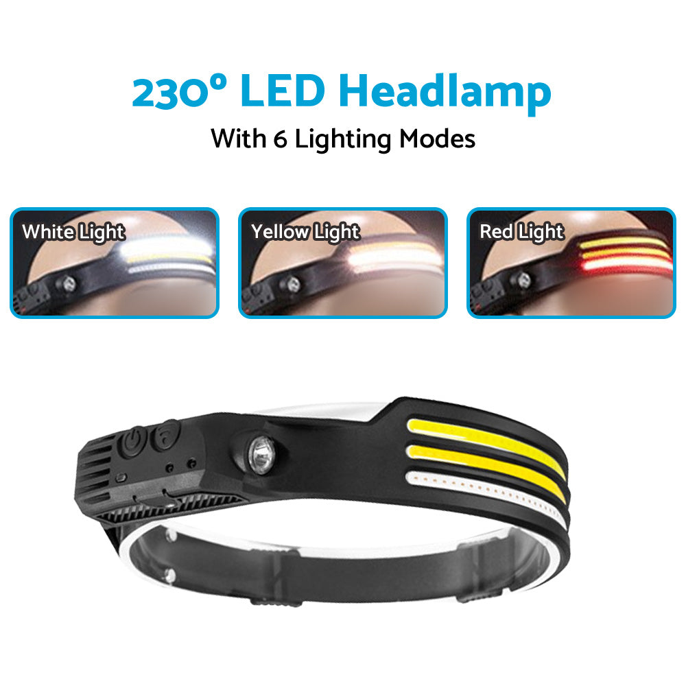 230 Angle LED Headlamp Rechargeable Super Bright Head Torch Headlight Suitable For Outdoor Use