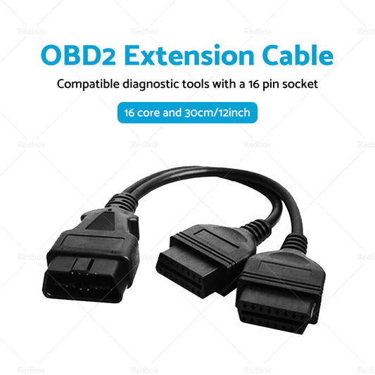 OBD2 16 Pin Splitter Extension Cable Male to Dual Female Y Lead 12 inch / 30 cm
