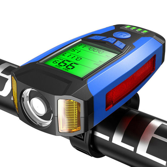 LED Bicycle Headlight with Horn and Speedometer USB-Rechargeable Front Bike Light Suitable For Bicycles