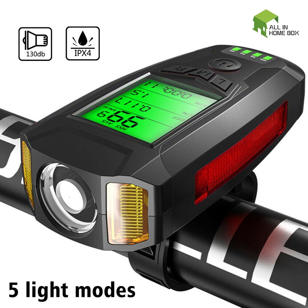 LED Bicycle Headlight with Horn and Speedometer USB-Rechargeable Front Bike Light Suitable For Bicycles