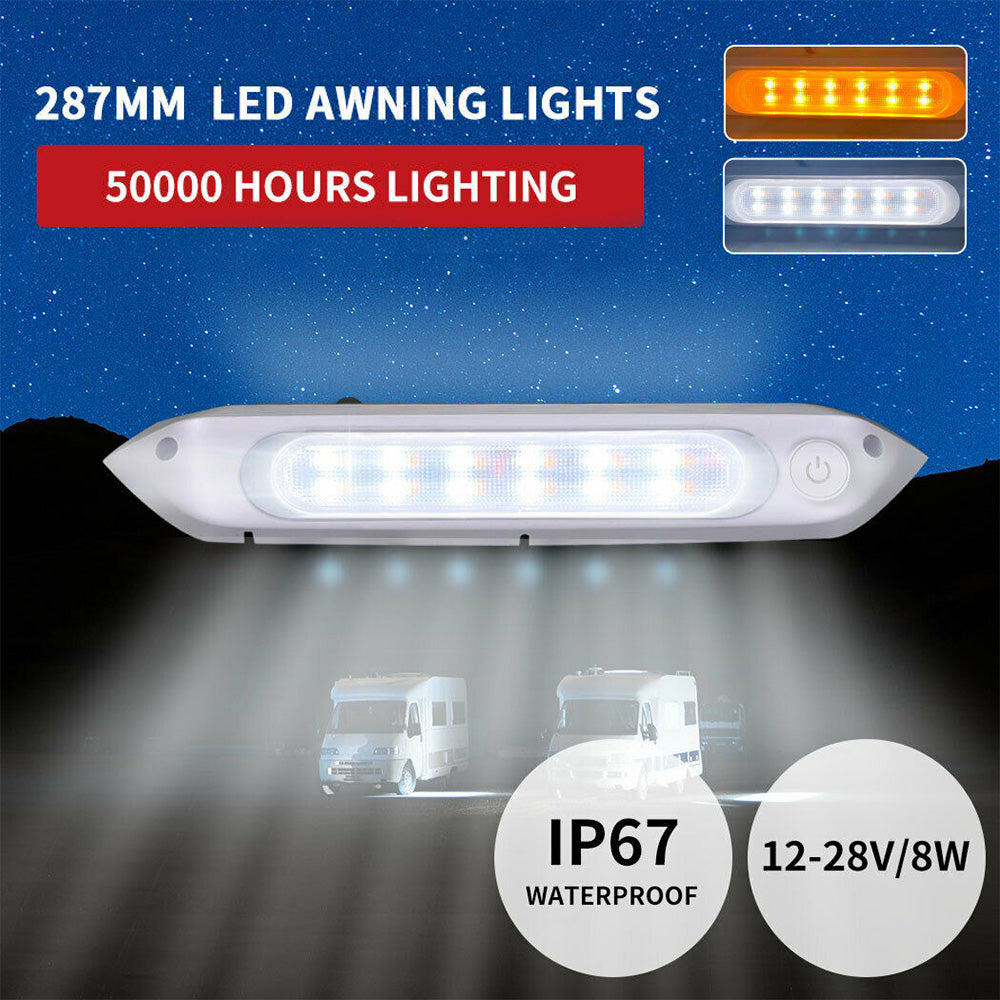 287mm Black Dual LED Bug Light 12V Awning Light with On/Off Switch Amber & White Lights