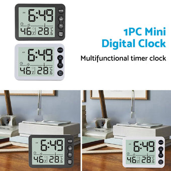 compare product Small Mini Digital Clock with Temperature Display Suitable For Travel, LCD LED, Alarm, Battery Operated ¨C Black & White