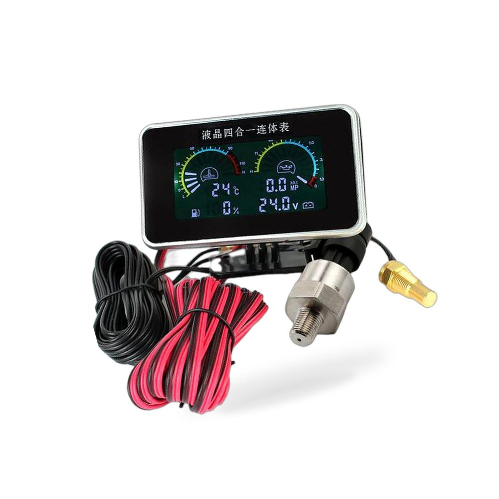 4-in-1 Car LCD Digital Gauge Suitable for Oil Pressure Voltage Water Temperature
