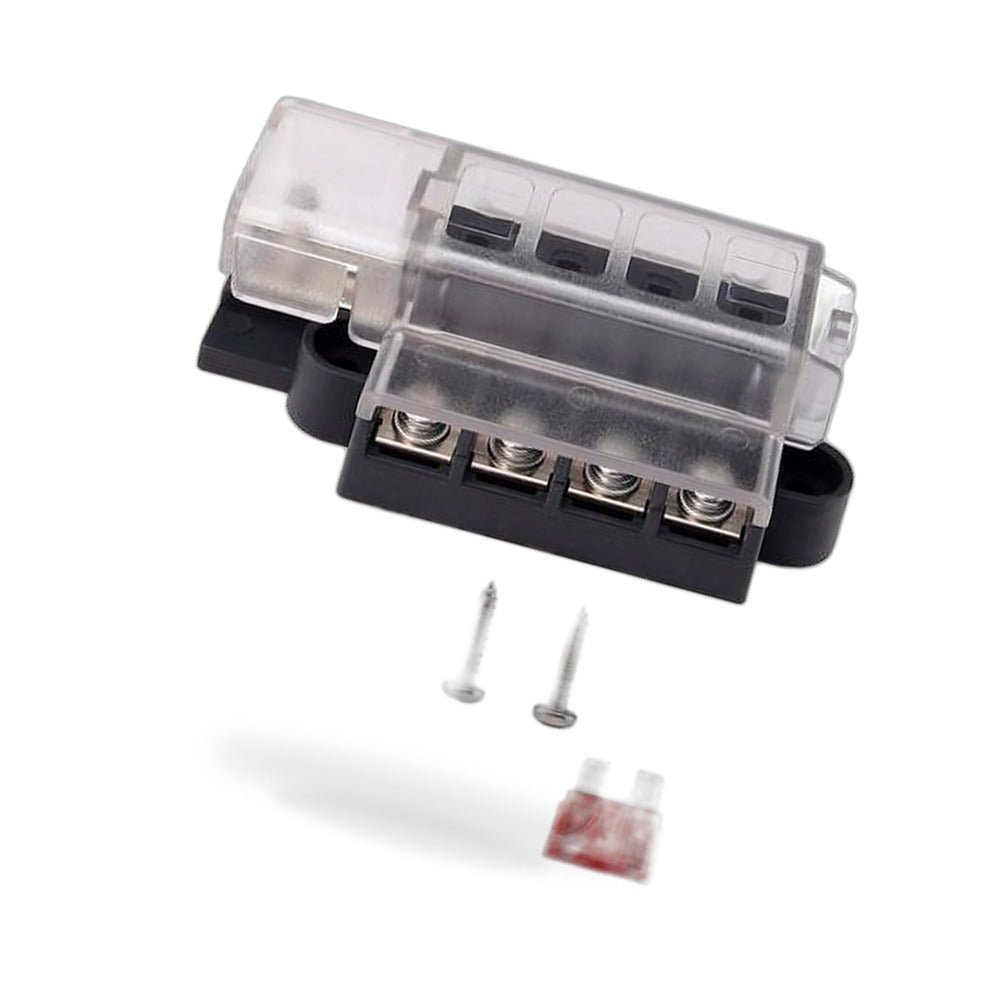 Car 4-way fuse box (equipped with four fuses: 5A, 1, 10A, 2, 15A, 1) Compact 1 in 4 out circuit with cover screw terminal block - BD1