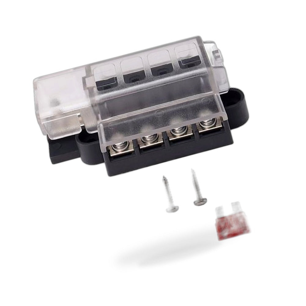 Car 4-way fuse box (equipped with four fuses: 5A, 1, 10A, 2, 15A, 1) Compact 1 in 4 out circuit with cover screw terminal block - BD2