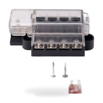 compare product Car 4-way fuse box (equipped with four fuses: 5A, 1, 10A, 2, 15A, 1) Compact 1 in 4 out circuit with cover screw terminal block