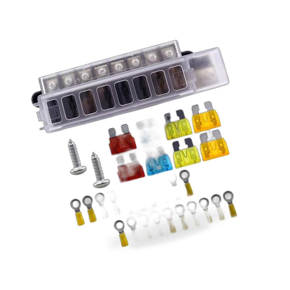 RV yacht 8-way fuse box 1 in 8 out fuse holder insulated transparent cover plug-in fuse - BD2