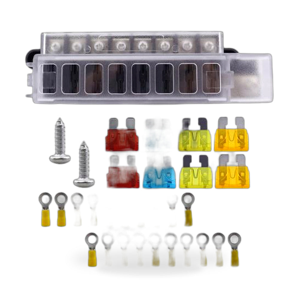 RV yacht 8-way fuse box 1 in 8 out fuse holder insulated transparent cover plug-in fuse - ZT2