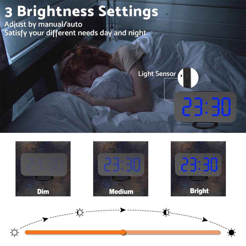 Digital Alarm Clock with Mirror LED Display Suitable For Wall & Bedroom, Snooze Function, Dim Mode