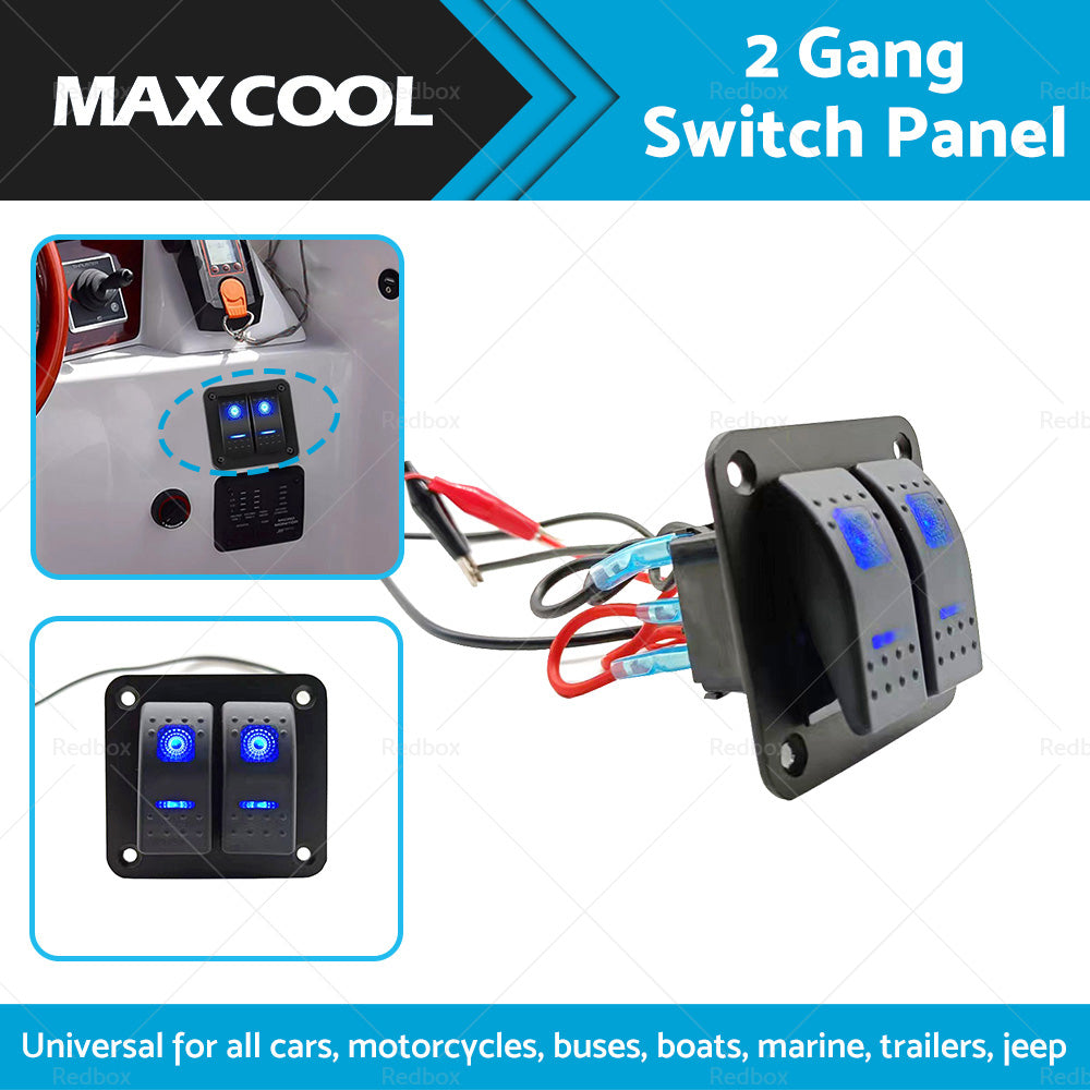 {{ 2 Gang Blue LED Light Rocker Switch Panel Dual LED Boat Car Waterproof }} - Buy Car Parts Online at {{ Kaka Auto Parts }}.