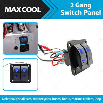 compare product 2 Gang Blue LED Light Rocker Switch Panel Dual LED Boat Car Waterproof