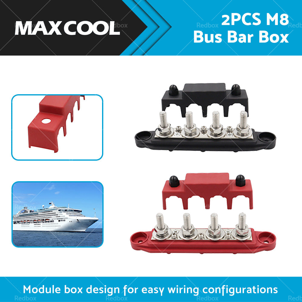 {{ 2PCS M8 4 Post 250A DC 48V Studs Bus Bar Power Distribution Box Terminal Block }} - Buy Car Parts Online at {{ Kaka Auto Parts }}.