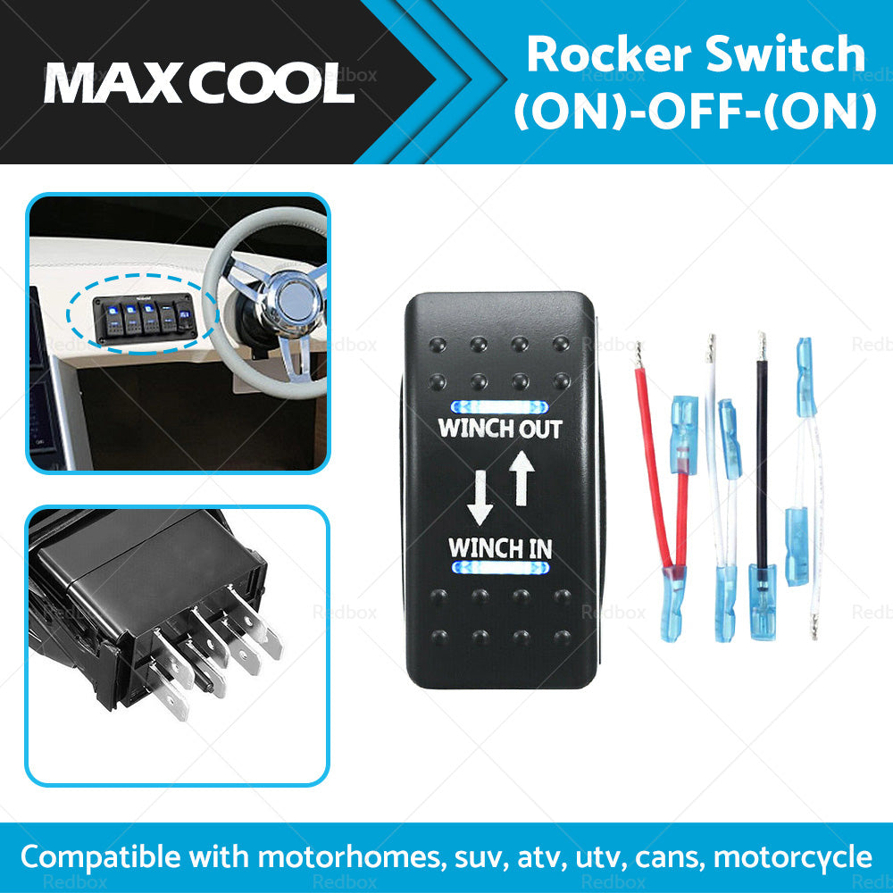 {{ 7-Pin Winch In Out Rocker Switch Blue LED Rocker Toggle Switch 12V-24V ON OFF ON }} - Buy Car Parts Online at {{ Kaka Auto Parts }}.