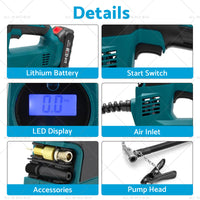 {{ Cordless Portable Tyre Inflator Pump w/ Battery Charger For Makita 18V Battery }} - Buy Car Parts Online at {{ Kaka Auto Parts }}.