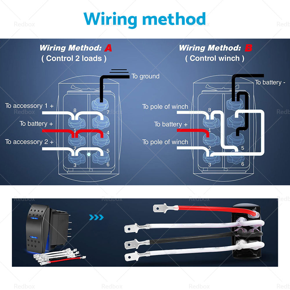 {{ 7-Pin Winch In Out Rocker Switch Blue LED Rocker Toggle Switch 12V-24V ON OFF ON }} - Buy Car Parts Online at {{ Kaka Auto Parts }}.