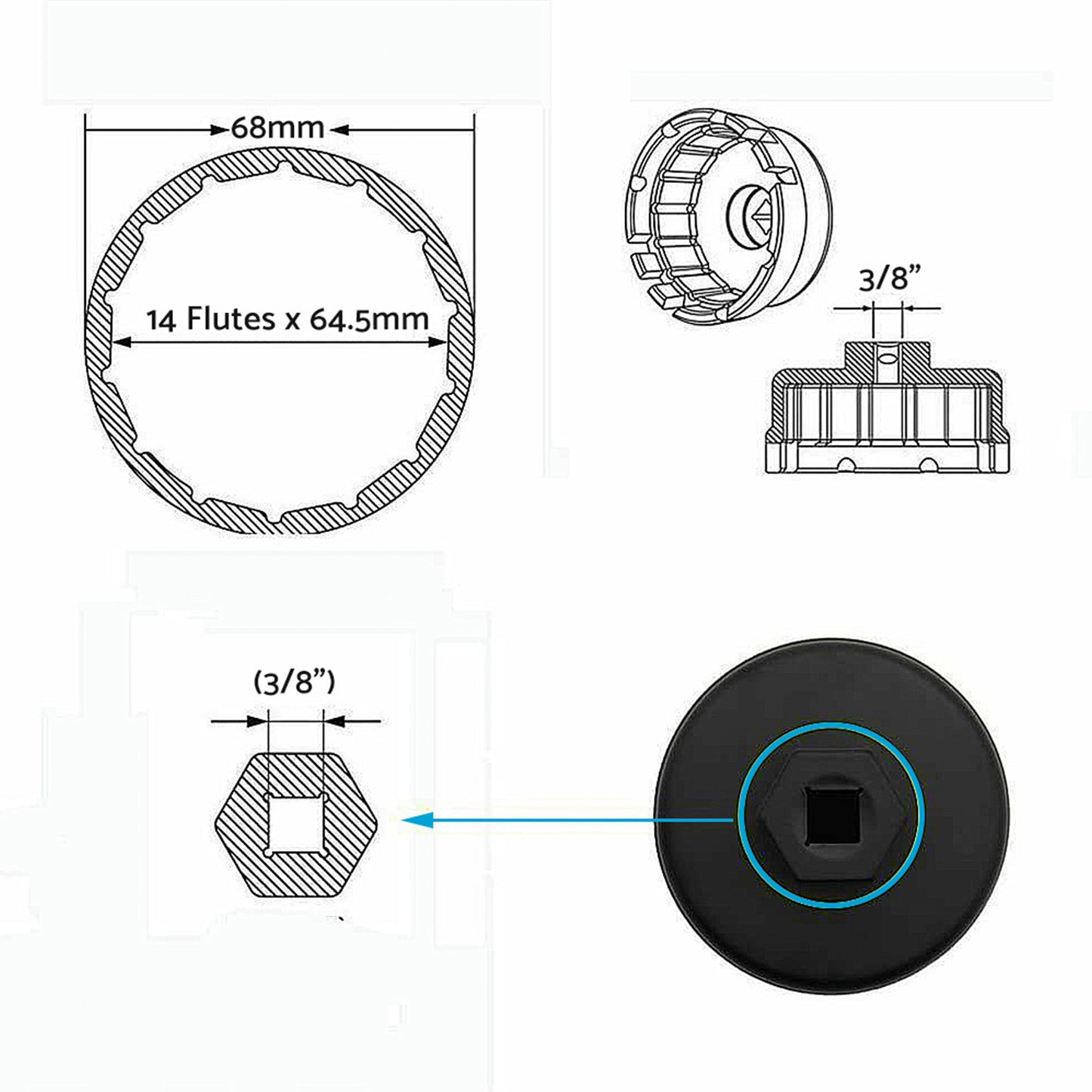 Oil Filter Wrench Cap Housing Tool Remover Suitable For Toyota & Lexus With 14 Flutes