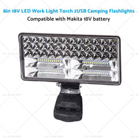 {{ 18V 8in LED Work Light Torch Camping Flashlights 2USB Suitablefor Makita Battery }} - Buy Car Parts Online at {{ Kaka Auto Parts }}.