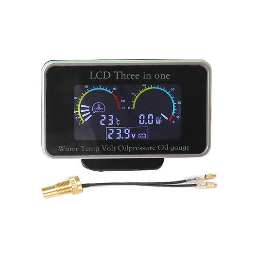 3-in-1 LCD Digital Gauge Suitable For Oil Pressure, Voltage & Water Temperature 12V / 24V Car & Truck