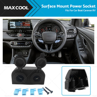 compare product 12V-24V DOUBLE SURFACE MOUNT DUAL POWER SOCKET BLACK Cigarette Boat Caravan RV
