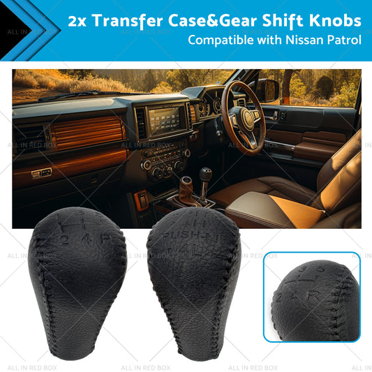 {{ Black 2x Leather Transfer Case and Gear Shift Knobs Suitable for Nissan Patrol GQ GU }} - Buy Car Parts Online at {{ Kaka Auto Parts }}.