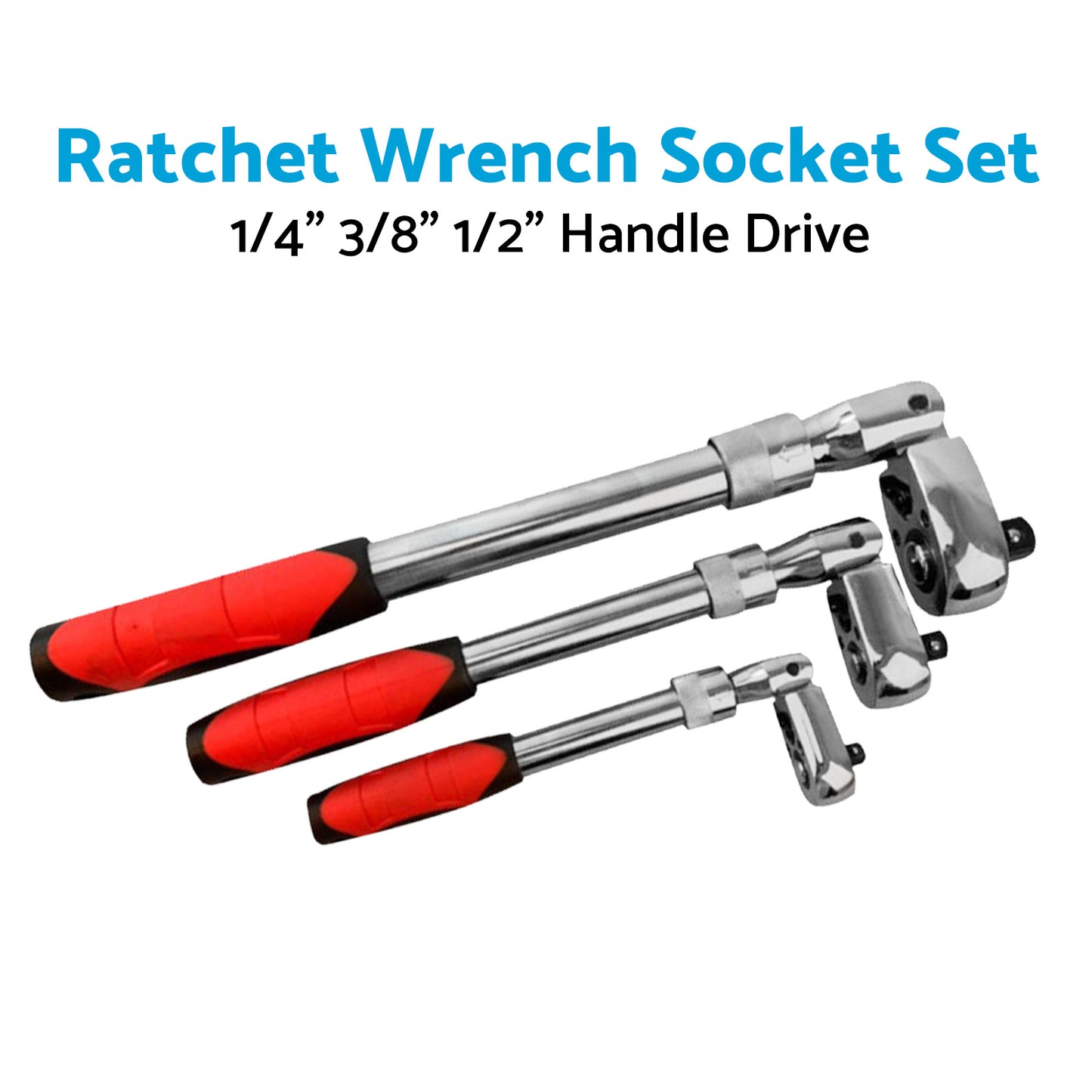 Ratchet Wrench Socket Set 3x 1/4inch, 3/8inch, 1/2inch Drive Handle 72-Tooth Quick Release