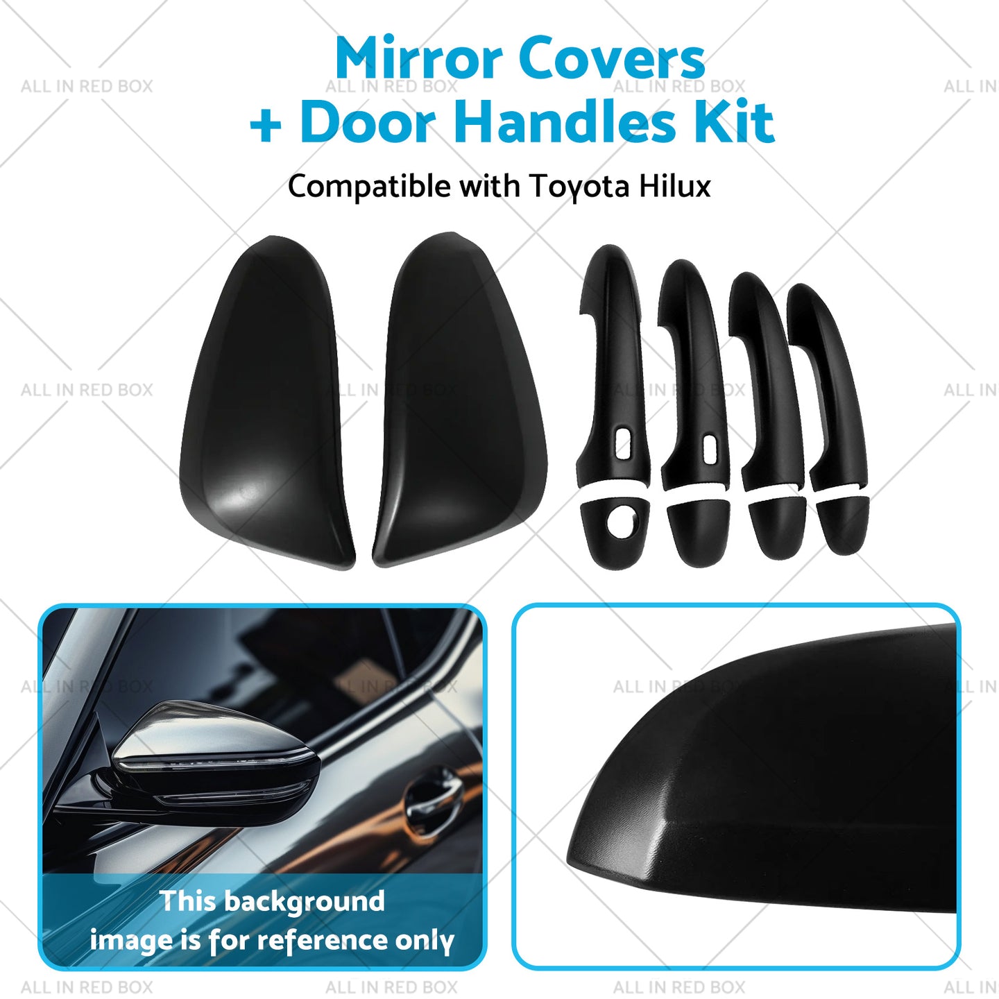 {{ Black Mirror Covers  Door Handles Kit Suitable for Toyota Hilux 2015 - 2023 }} - Buy Car Parts Online at {{ Kaka Auto Parts }}.