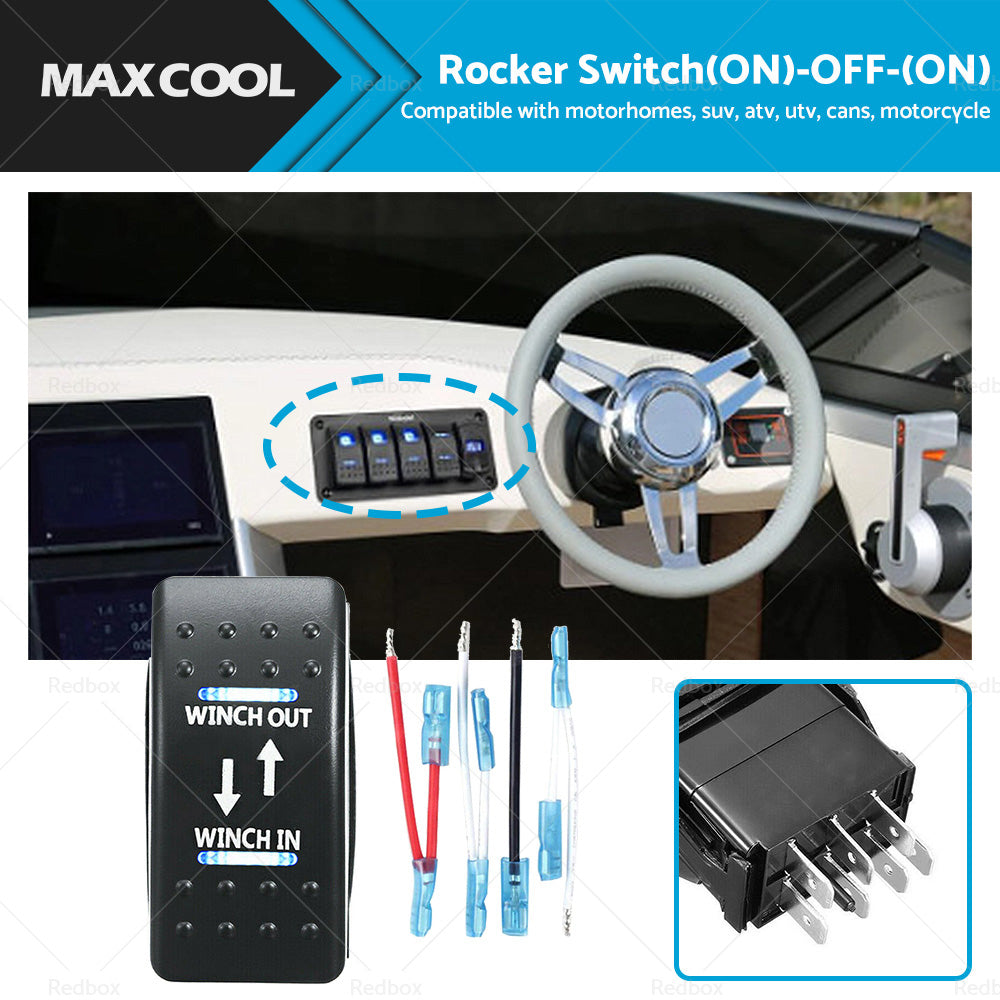 {{ 7-Pin Winch In Out Rocker Switch Blue LED Rocker Toggle Switch 12V-24V ON OFF ON }} - Buy Car Parts Online at {{ Kaka Auto Parts }}.
