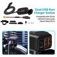 Dual USB Port Motorcycle Fast Charger Socket Suitable For Motorcycles ¡§C With LED Voltmeter Display & ON/OFF Switch