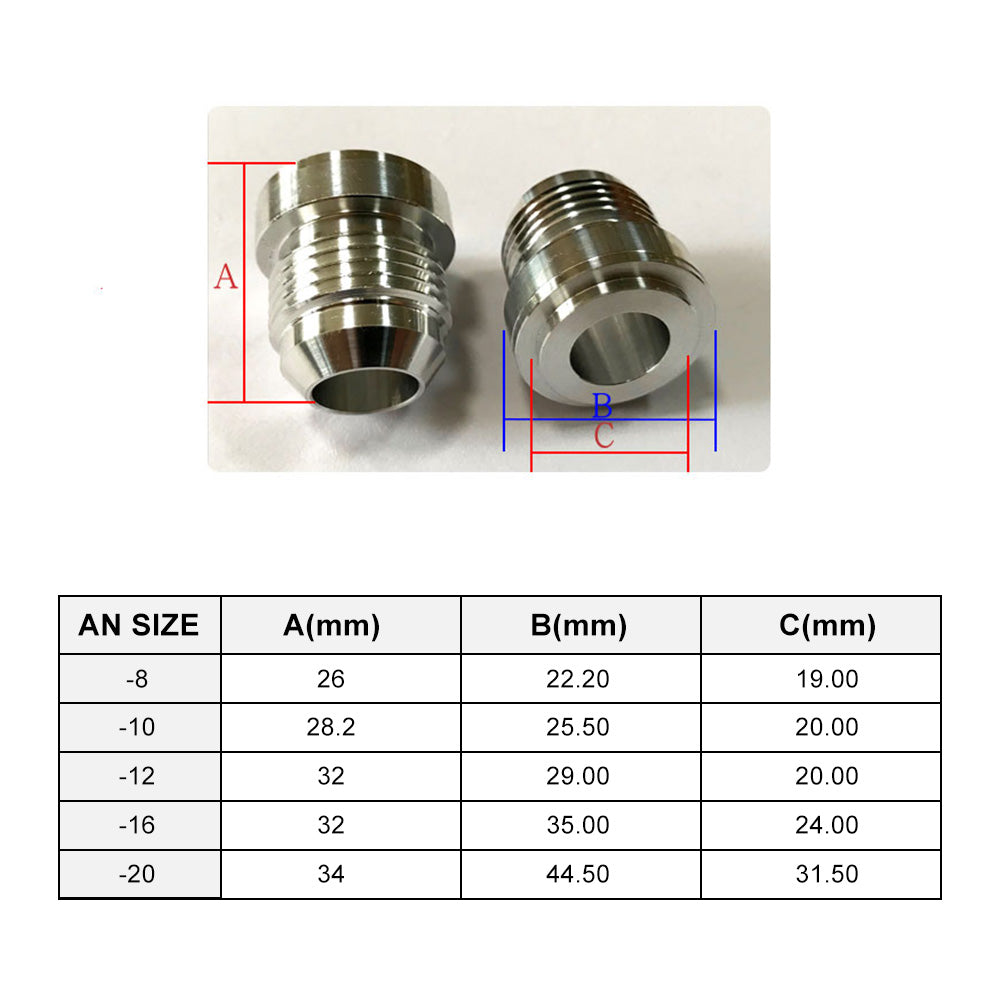 {{ AN8 Male Aluminium weld on JIC bungs x 2 fitting -10AN JXSS032-10-A }} - Buy Car Parts Online at {{ Kaka Auto Parts }}.