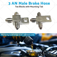 {{ Pair of Stainless Steel - 3 AN Male Brake Hose Tee Blocks with Mounting Tab }} - Buy Car Parts Online at {{ Kaka Auto Parts }}.