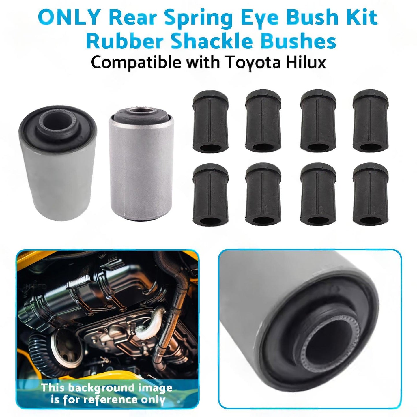 Rear Spring Eye Bush Kit Rubber Shackle Bushes Suitable for 91-04 Toyota Hilux
