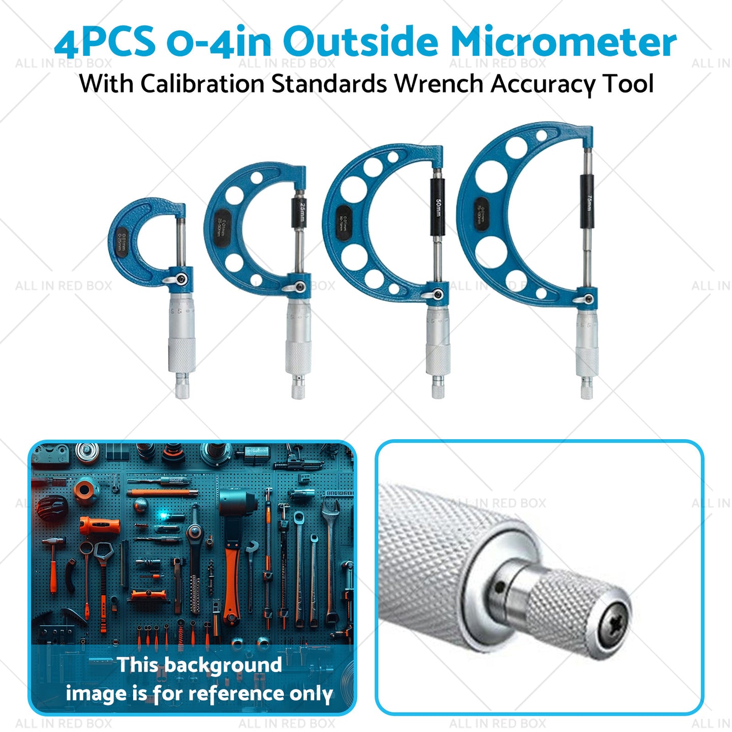 {{ 0-4in Outside Micrometer Set With Calibration Standards Wrench Accuracy Tool }} - Buy Car Parts Online at {{ Kaka Auto Parts }}.