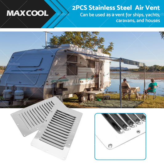 {{ 2 x Stainless Steel Rectangular 14 Louvre Air Vent, Caravan, Boat, Wall Eave }} - Buy Car Parts Online at {{ Kaka Auto Parts }}.