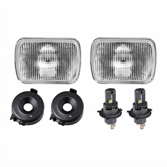 7" Square Head Lamp Set with H4 LED Globes Suitable for Jeep Wrangler CJ Ford