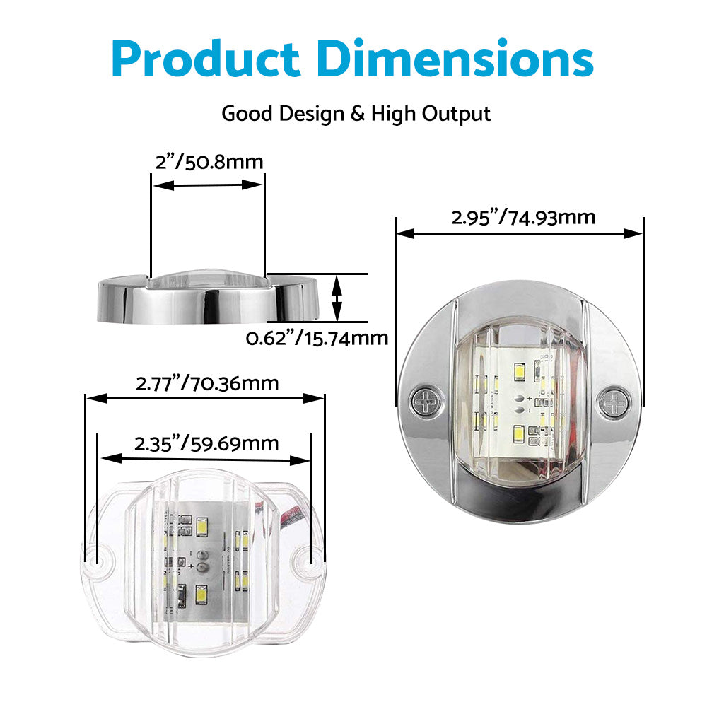 4x Round LED Marine Boat Cabin & Deck Courtesy Lights Suitable For Walkway ¡§C White Stern Light