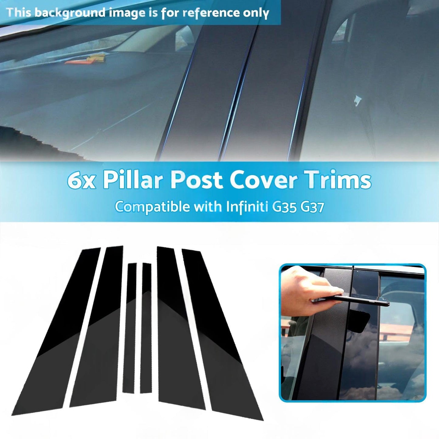 6x Black Pillar Post Cover Trims Suitable for Infiniti G35 G37 Sedan 02-13