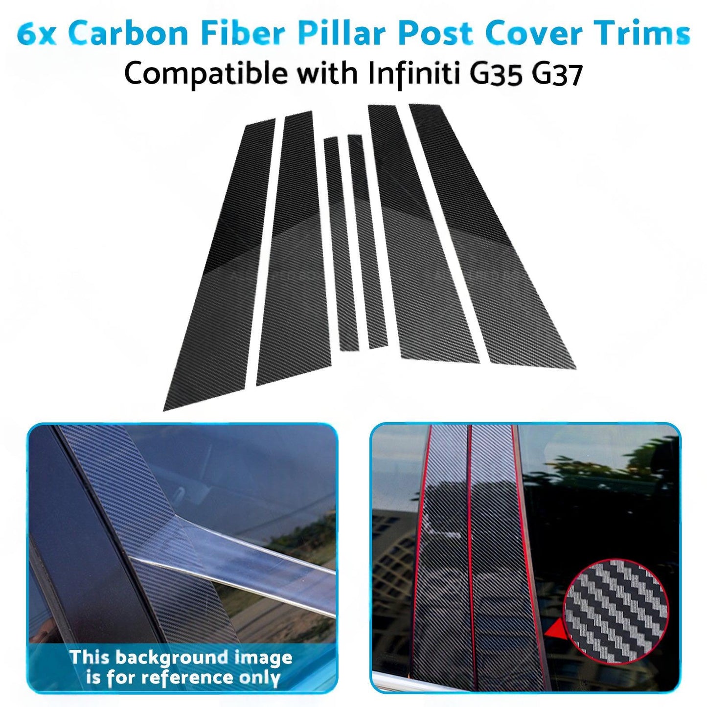 6x Carbon Fiber Pillar Post Cover Trims Suitable for Infiniti G35 02-13